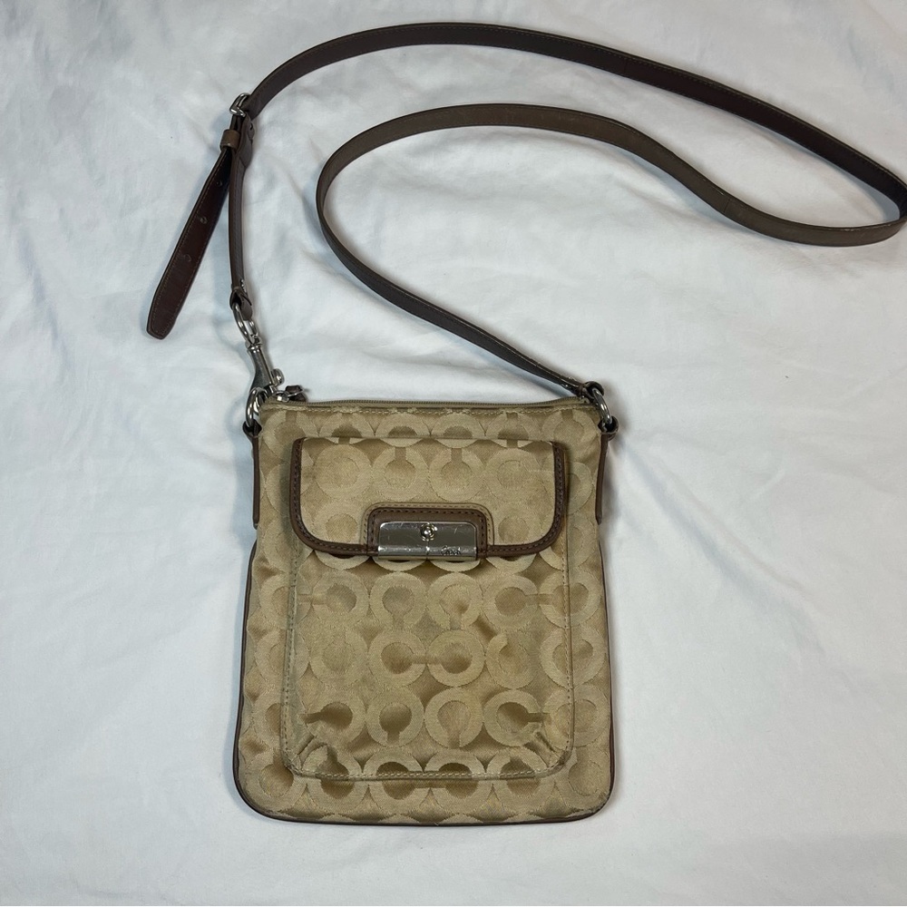 Coach Kristin Signature Canvas Swingpack Crossbody Bag Tan & Brown Purse VTG Y2K
